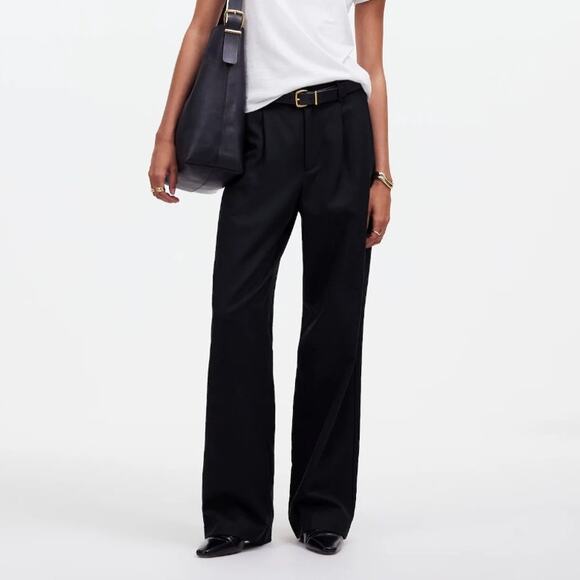 Madewell Black Slouchy Straight Mid-rise Pants in Drapey Twill, size 14 T - Picture 1 of 9